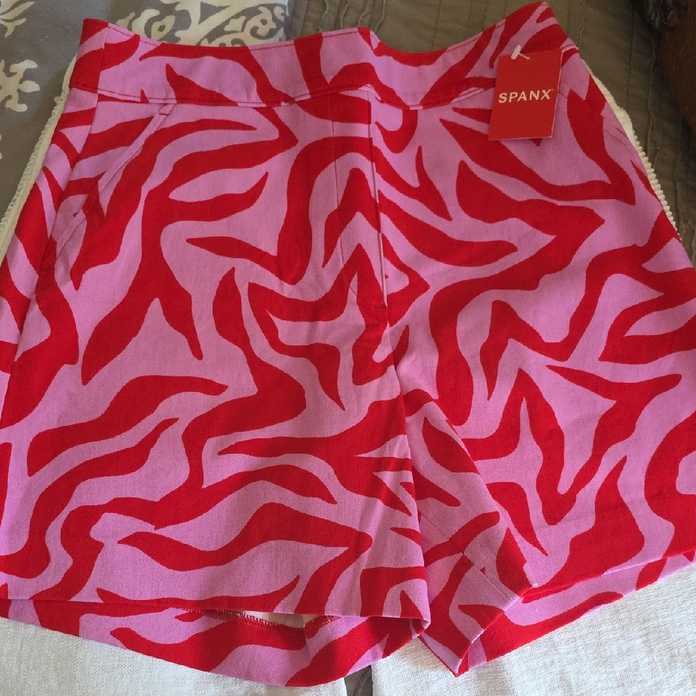 SPANX Pink and Red Zebra-Print High-Waist Shorts